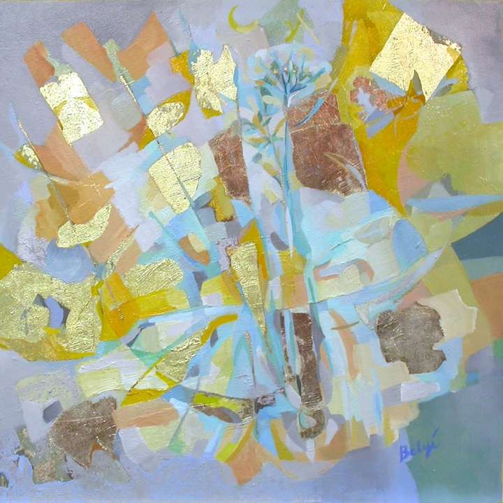 CELEBRATION OF LIGHTS 2. 24 W X 24 H IN, OIL ON CANVAS WITH GOLD LEAFING. PRIVATE COLLECTION, RUSSIA.