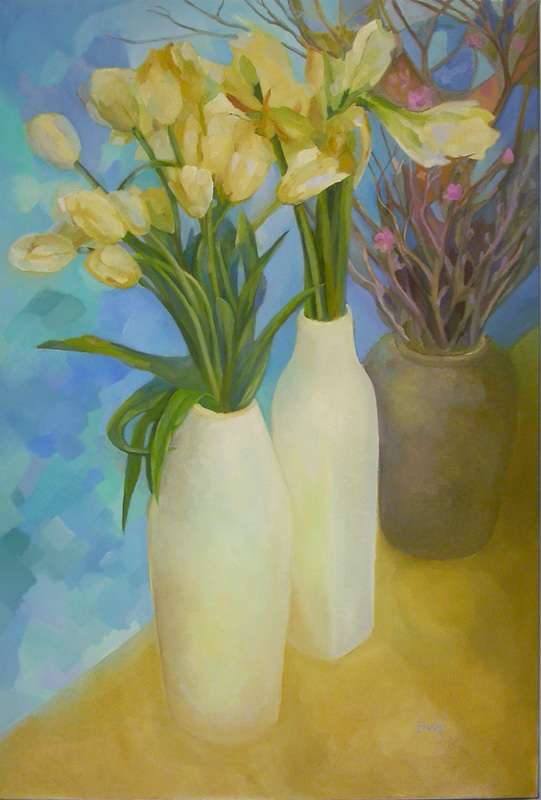 Still Life with Tulips  24 W X 36 H IN. Oil on canvas.