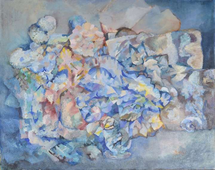 Blue Bouquet.  30 W X 24 H IN. Oil on canvas board