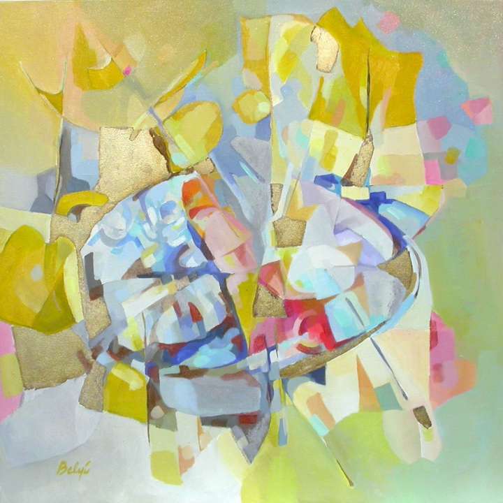 CELEBRATION OF LIGHTS I. 24 W X 24 H IN, OIL ON CANVAS WITH GOLD LEAFING. PRIVATE COLLECTION, RUSSIA.