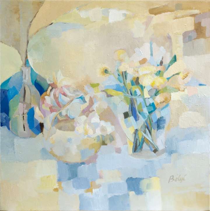 Still Life With Yellow Flowers  24 H X 24 W X 1.75 IN. Oil on canvas