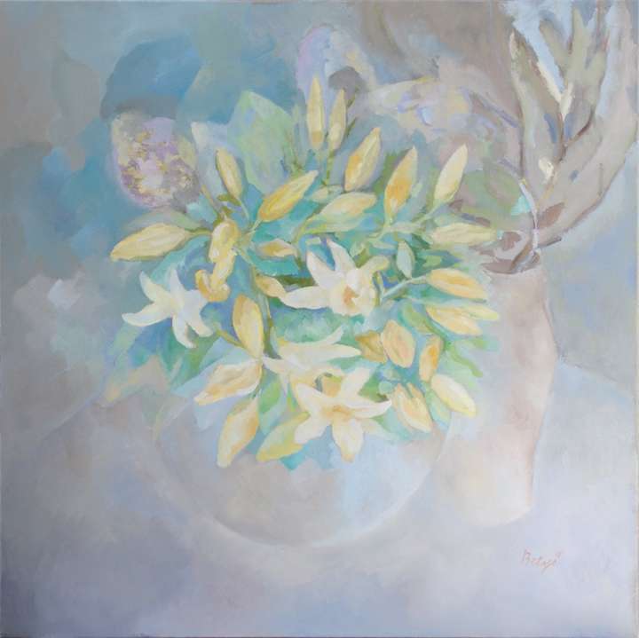 Still Life with a Vase II  24 W X 24 H IN. Oil on canvas.